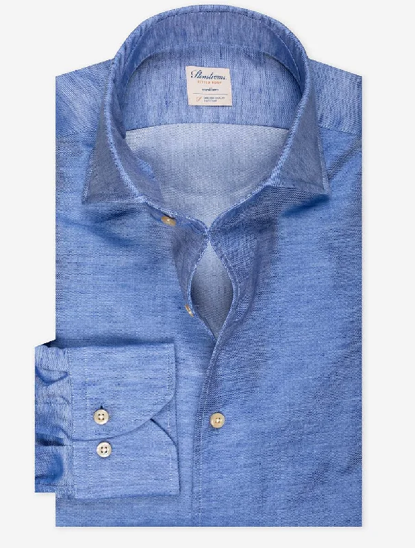Deep Savings Blue Cotton Linen Blend Fitted Shirt