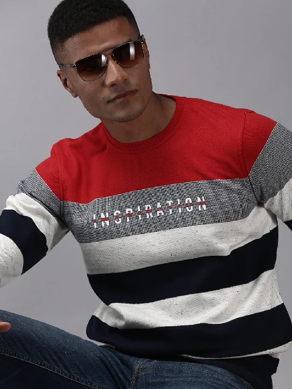 Super Deal Men White Colourblock Sweatshirt