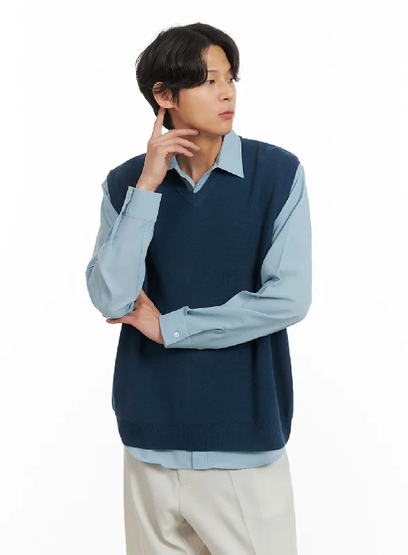 Friends and Family Sale Men's Classic V-Neck Knit Vest (Blue) IY416