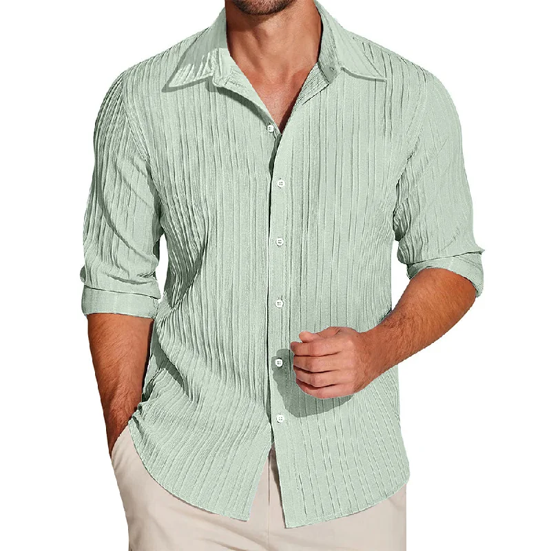 Steals and Deals Crushed Self Stripe Shirt Light Green Color