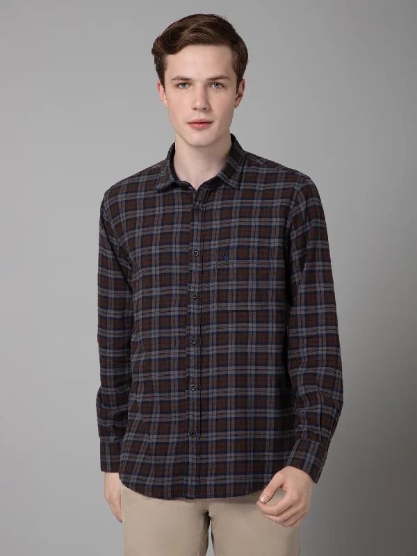 Flash Deals Men's Blue Casual Brushed Medium Checks Full Sleeve Shirt