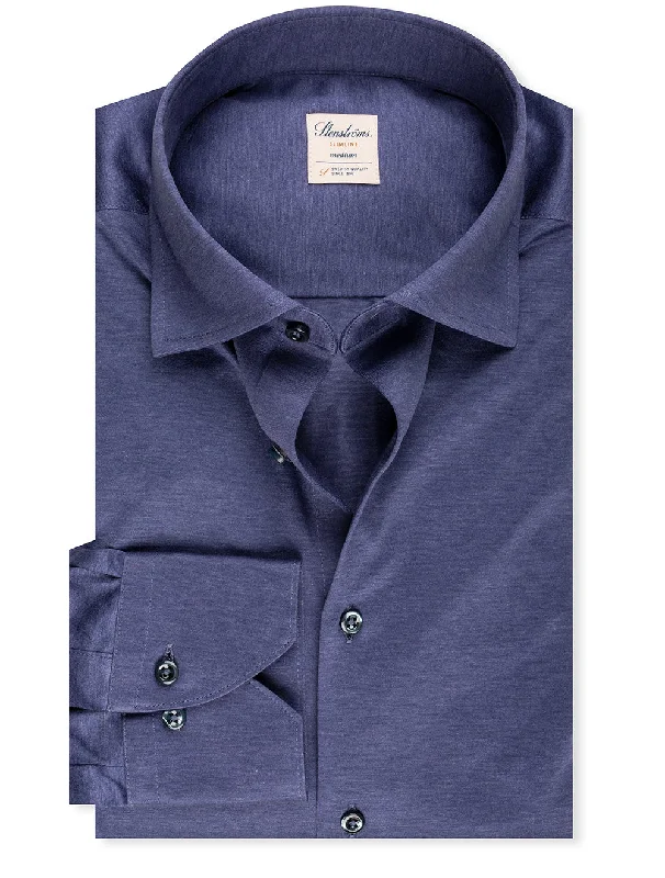 Mega Discount Slimline Jersey Stretch Shirt Navy