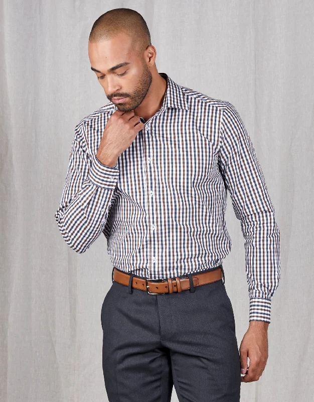 Early Access London Brown Navy & White Check Shirt