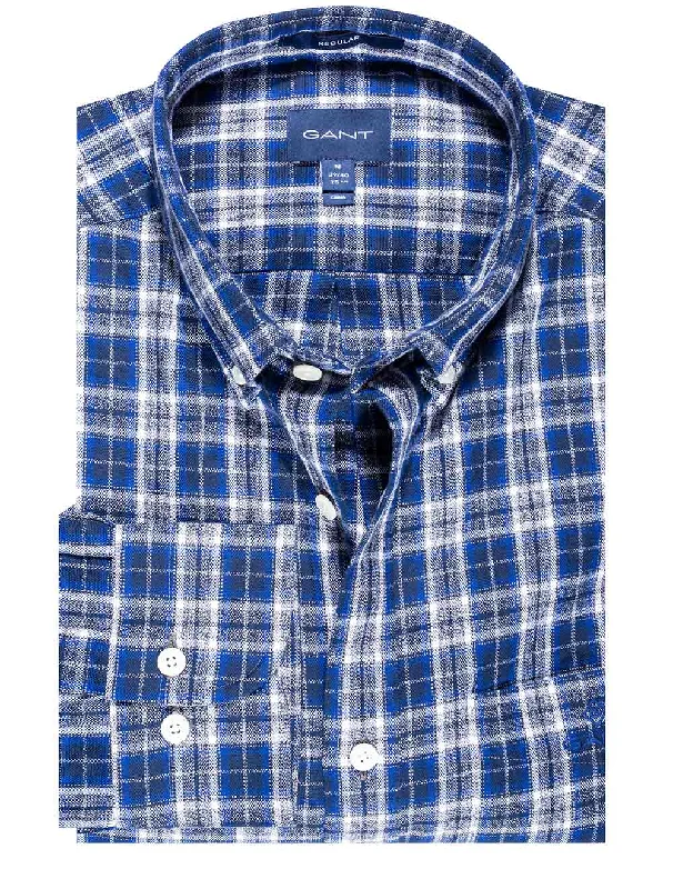Clearance Sale Regular Fit Check Mouliné Oxford Shirt College Blue