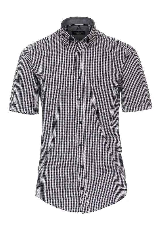 Super Bargain Casa Moda Gingham Print Short Sleeve Shirt, Dark Navy
