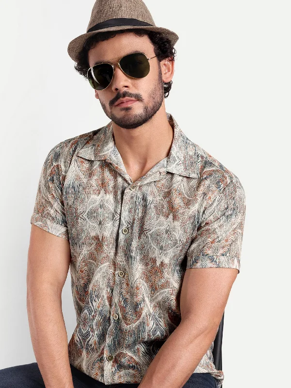 Value Deals Green Printed Textured Half Shirt