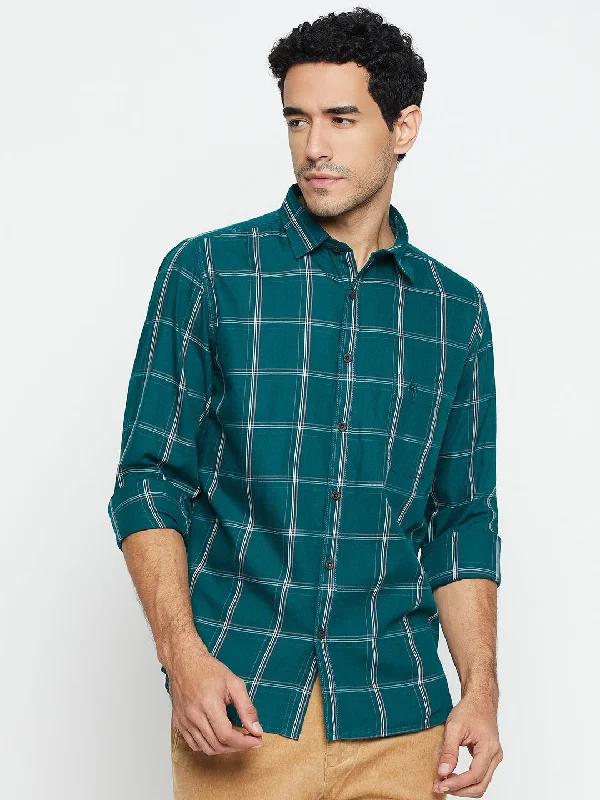 Price Rollback Men's Bottle Green Casual Big Checks Full Sleeve Shirt