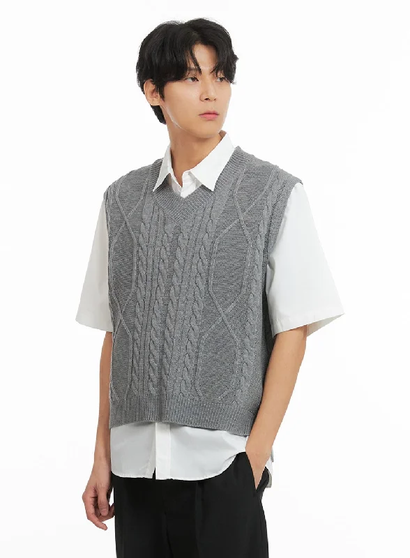 Anniversary Sale Men's Classic Cable Knit V-Neck Vest IA401
