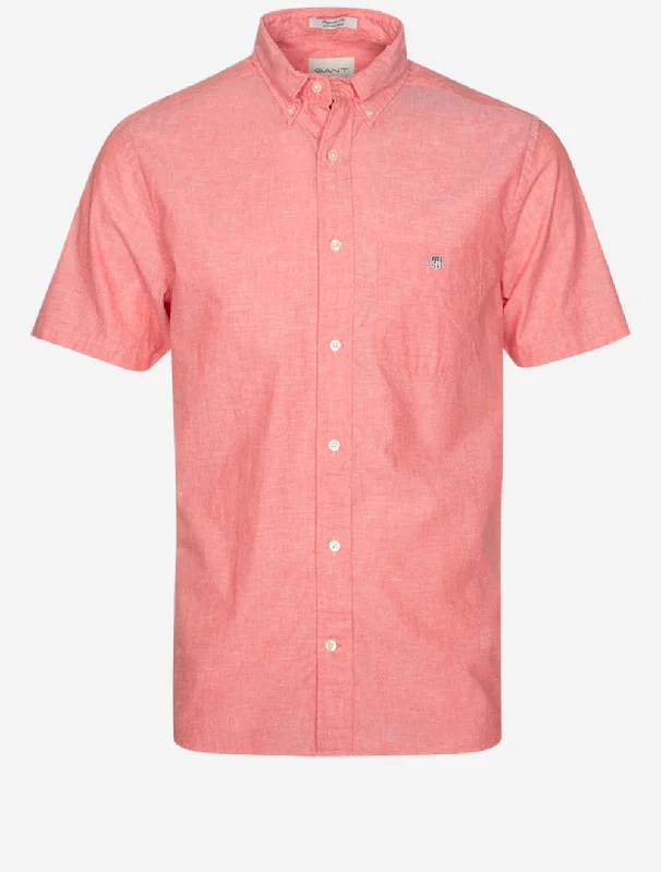 Big Discounts Regular Cotton Linen Short Sleeve Shirt Sunset Pink