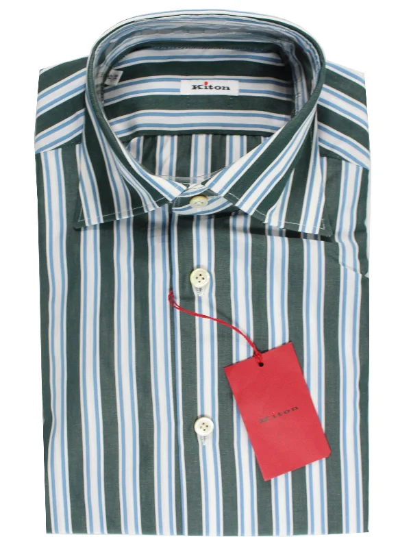 Early Bird Kiton Shirt White Gray Blue Stripes Sartorial 39 - 15 1/2 BLACK FRIDAY SALE