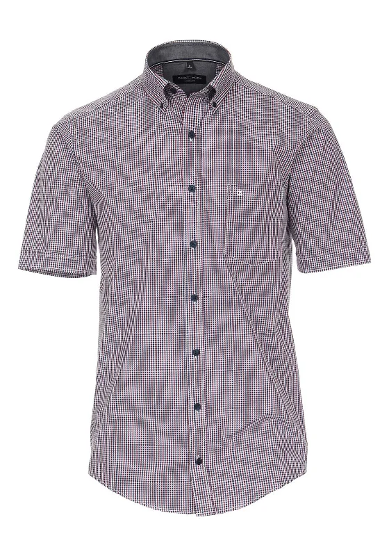 Super Deal Casa Moda Checked Print Short Sleeve Shirt, Navy & Red