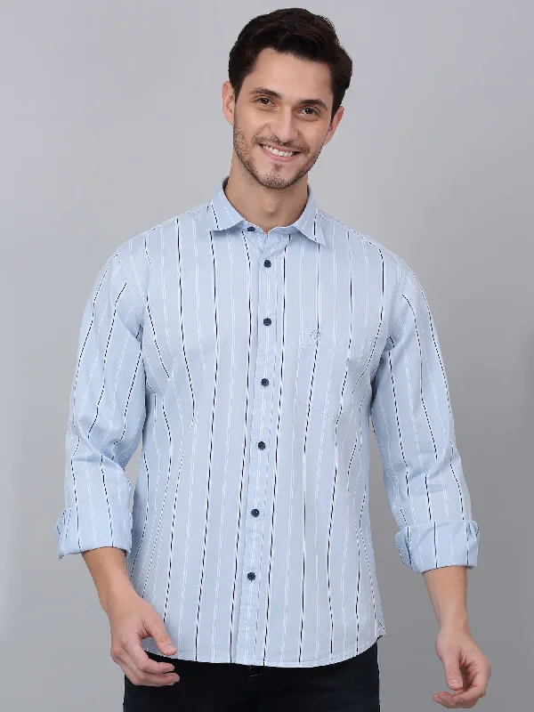Super Discount Men's Sky Blue Casual Broad Stripe Full Sleeve Shirt
