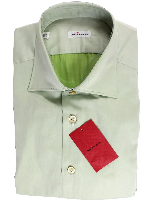 New Deal Kiton Dress Shirt Light Green Spread Collar 40 - 15 3/4 REDUCED - SALE