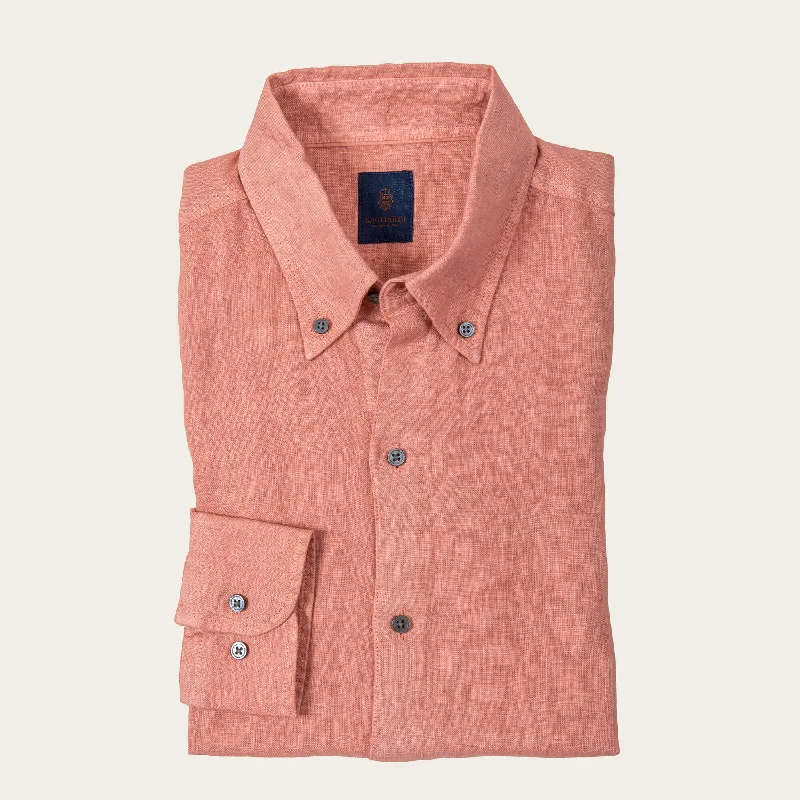 Unmissable Sale Orange Slim Fit Linen Button Down Shirt