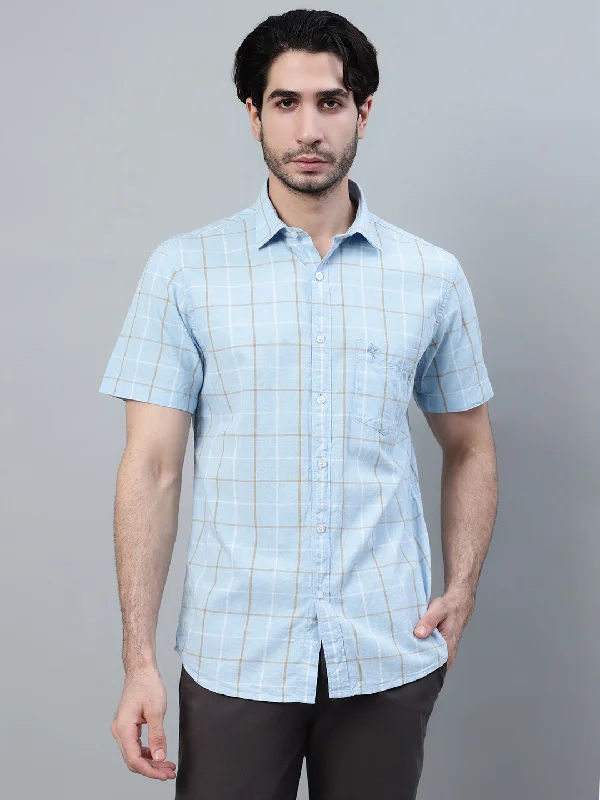 Early Access Men's Sky Blue Checkered Half Sleeve Casual Shirt