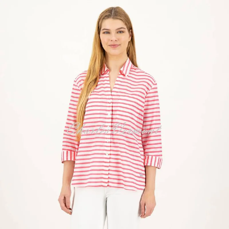 Weekend Offers That Impress Just White Striped Blouse - Style J1985 (Pink / White)