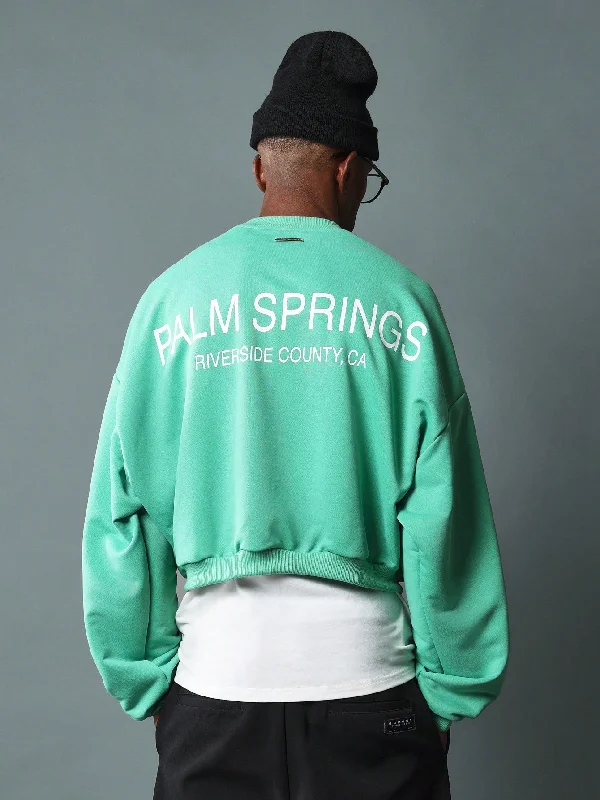 Deal of the Day Crop Fit Raw Hem Sweatshirts With Palm Springs Graphic Print