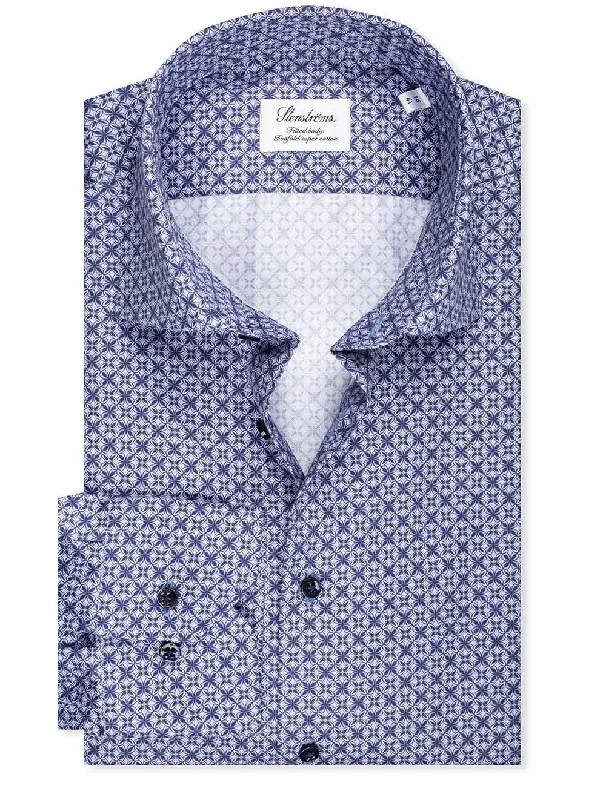 New Deals Fitted Pattern Shirt Navy 141
