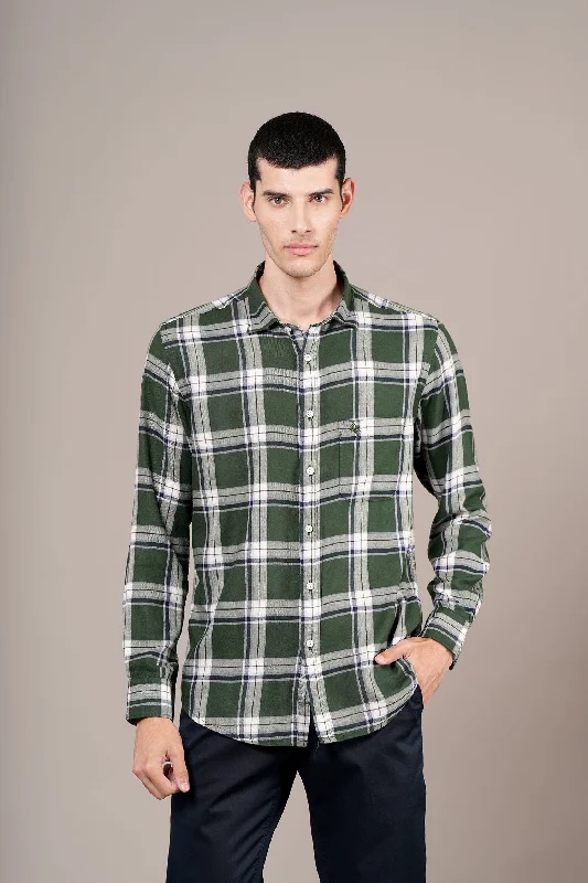Limited Stock Men's Green Check Full Sleeves Casual Shirt