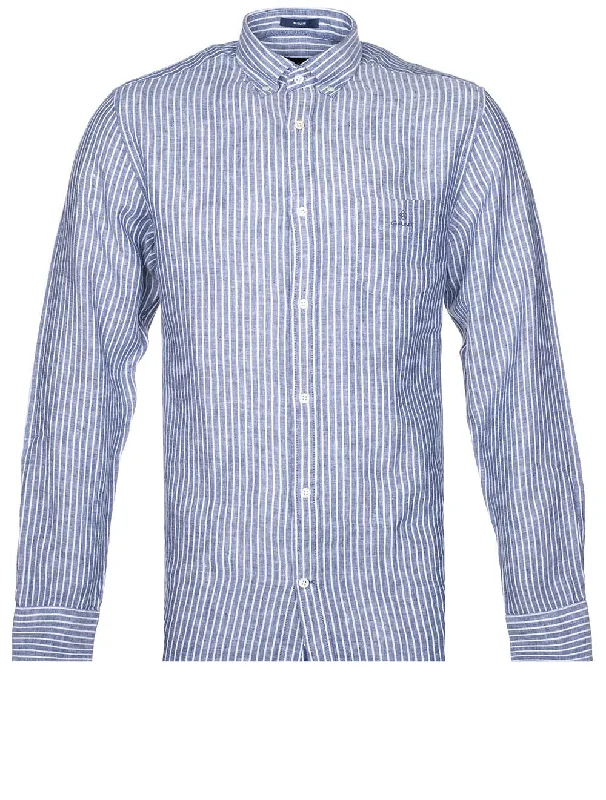 Best Choice Stripe Linen Button-down Persian Blue