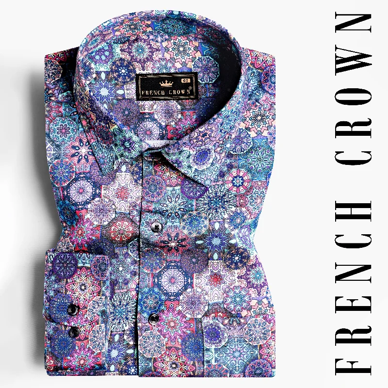 Bonus Savings Rhino Blue with Cranberry Red Multicolour Bohemian Printed Super Soft Premium Cotton Shirt