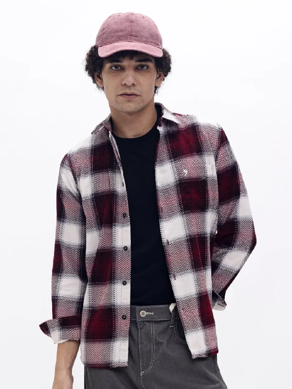 Special Price Maroon Corduroy Flannel Checks Shirt
