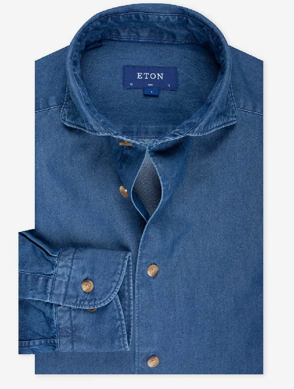 Online Exclusive Slim Denim Casual Shirt Blue
