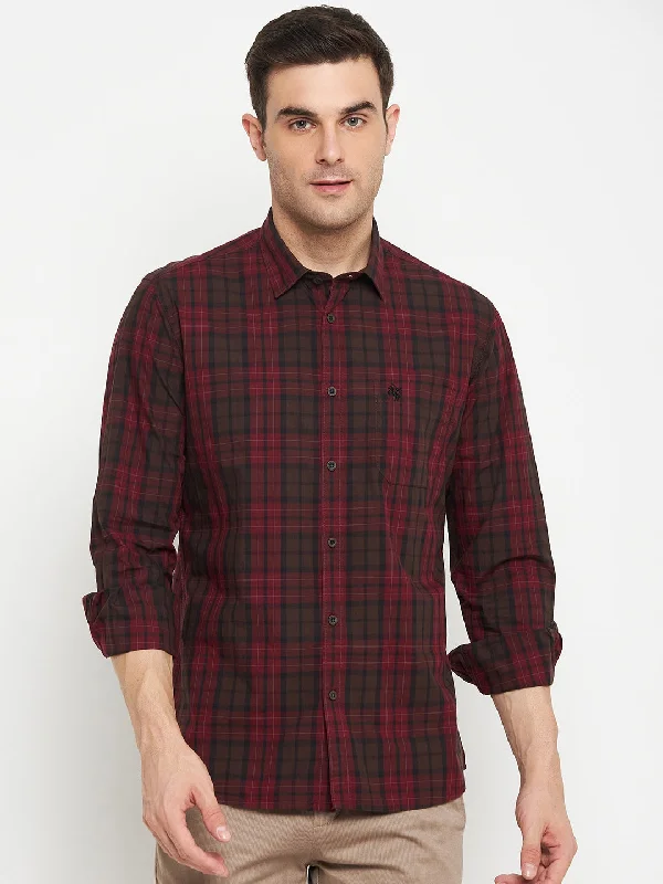 Year-End Deals Men's Dark Red Casual Big Checks Full Sleeve Shirt