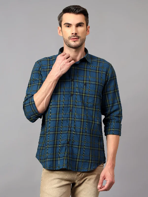 Weekend Deals That Dazzle Men's Teal Blue Casual Big Checks Full Sleeve Shirt