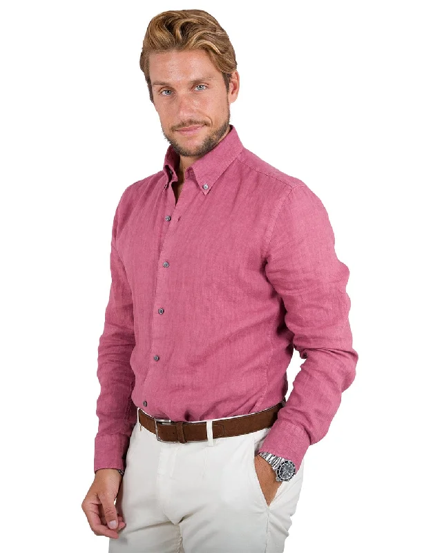 Super Savings Red Slim Fit Linen Button Down Shirt