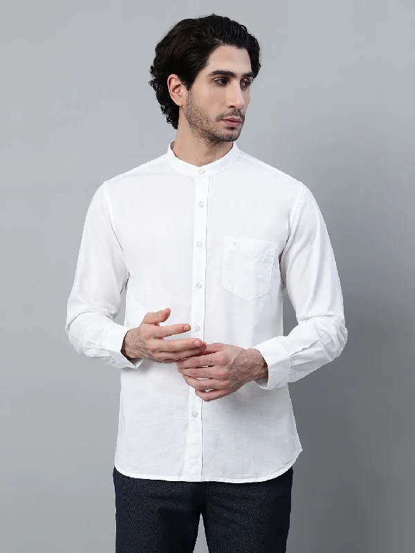 Super Deal Men's White Solid Full Sleeve Casual Shirt