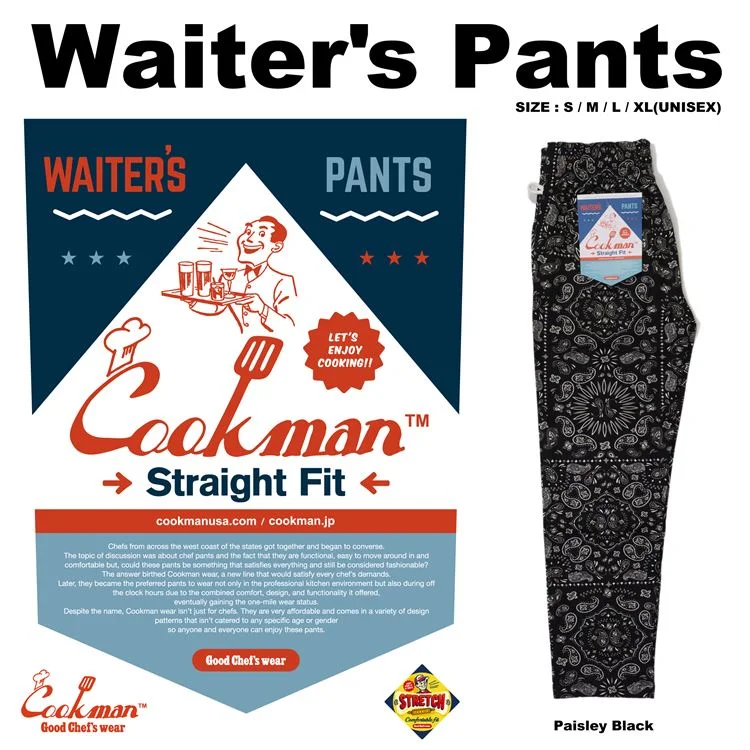 Price Smash Cookman Waiter's Pants (stretch) - Paisley : Black