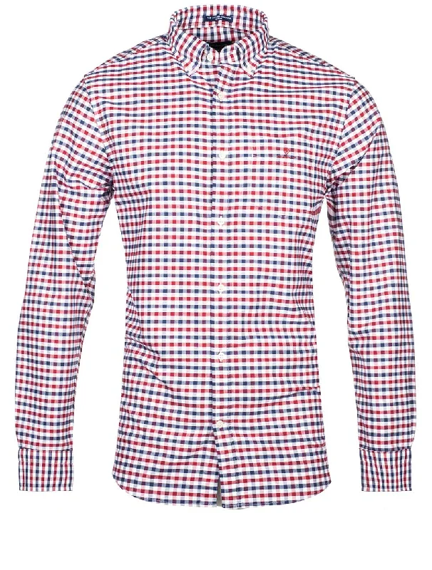 Weekend Bargains to Indulge In Regular Fit 2-Color Gingham Broadcloth Shirt Mahogany Red