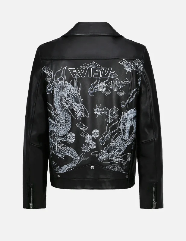 The Best Prices Dragon Print Leather Biker Jacket