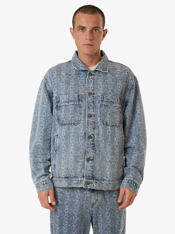Shop the Weekend Away Chain Reaction Canyon Oversized Denim Jacket - Faded Rinse Indigo