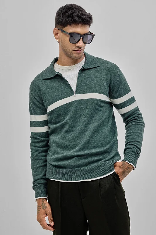 Weekend Deal Teal Stripes Polo Sweater