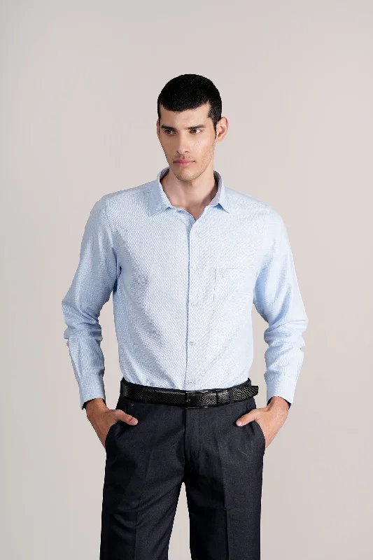 Grand Opening Sale Men's Sky Blue Self Design Full Sleeves Casual Shirt