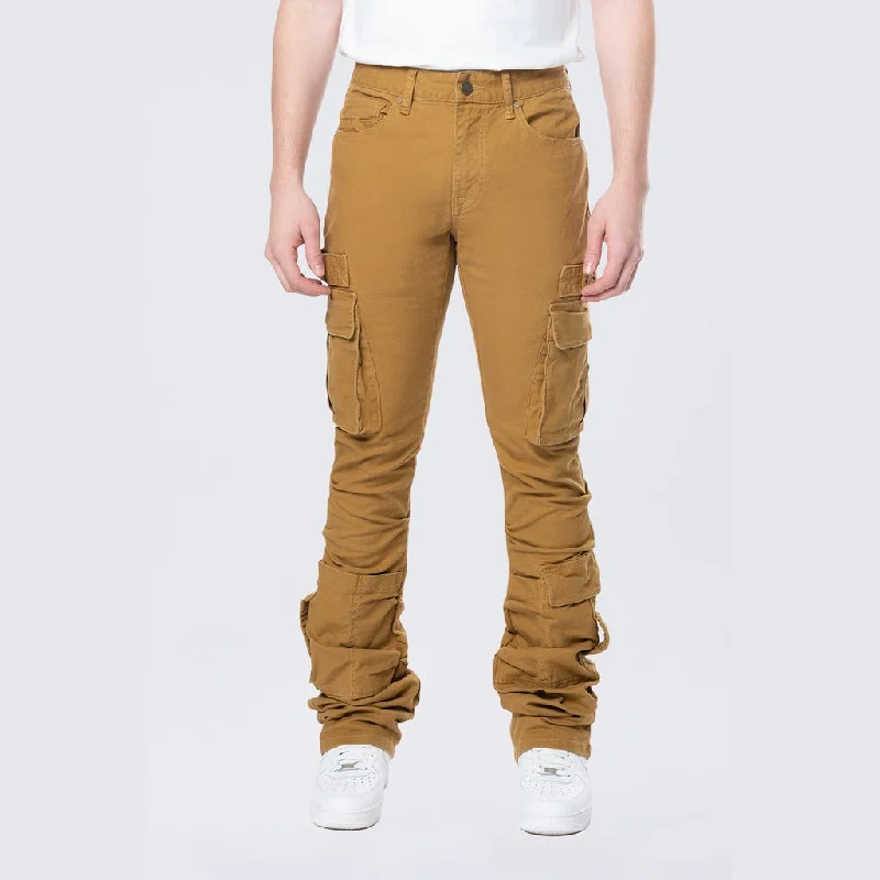 Daily Deals Stacked Flared Cargo Strap Canvas Pants - Wheat
