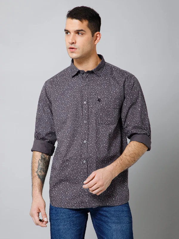 Unbeatable Prices Men's Dark Grey Casual Floral Print Full Sleeve Shirt