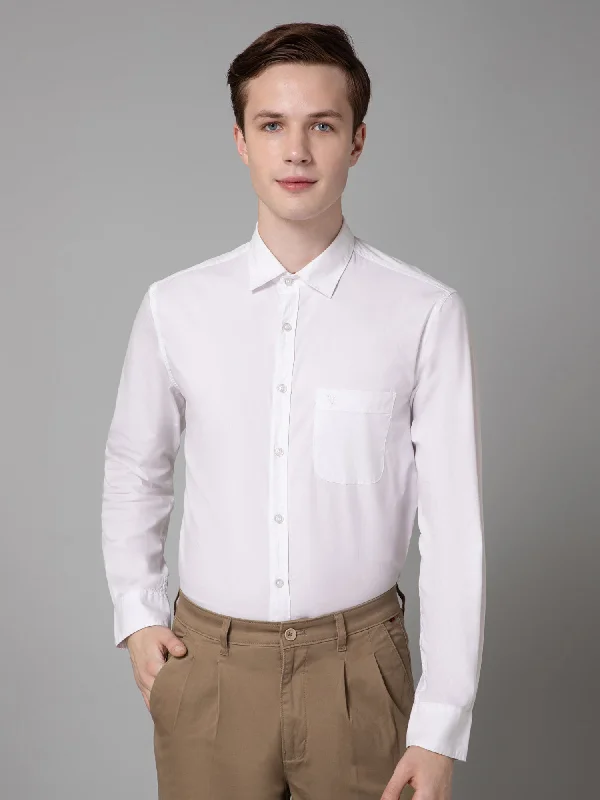 Steals and Deals Men's White Casual Plain Full Sleeve Shirt