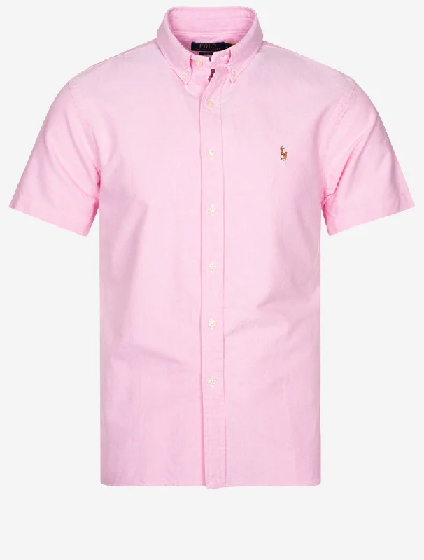 Mega Sale Slim Oxford Short Sleeve Shirt Pink White