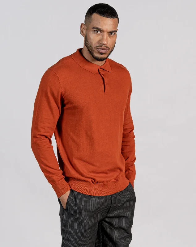 Weekend Bargains to Sizzle ESSENTIAL LONG SLEEVE KNITTED POLO TOP - ORANGE