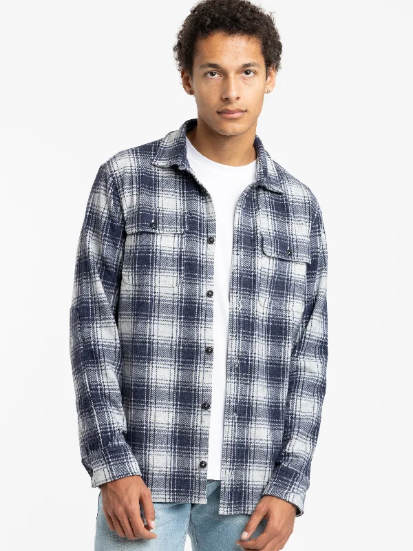Special Price Navy/White Plaid Knit Flannel Workshirt