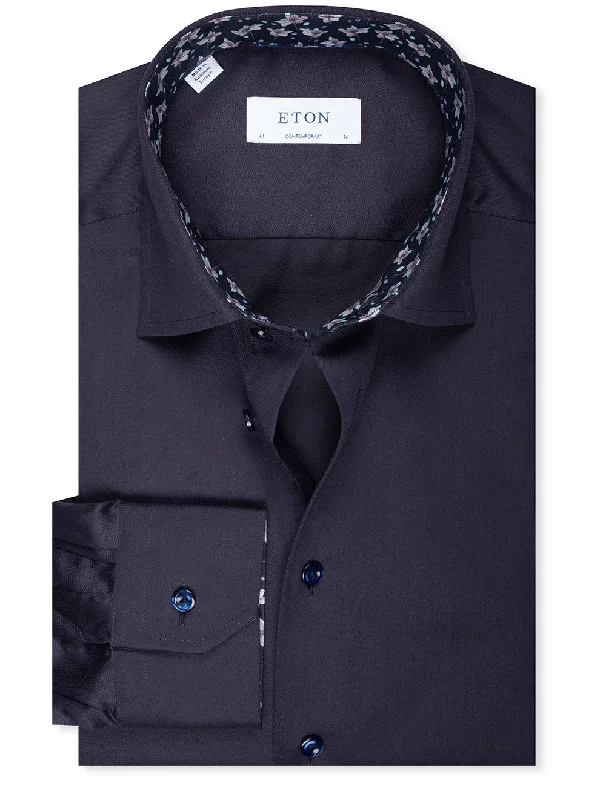 Price Drop Contemporary Plain Shirt with Floral Inaly Navy