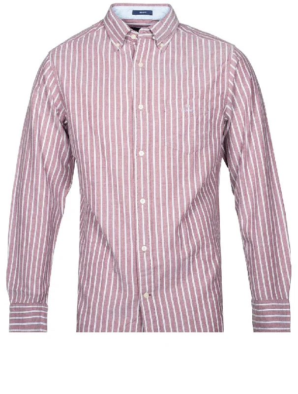 Weekend Discounts to Savor Regular Fit Light Oxford Stripe Shirt Cabernet Red