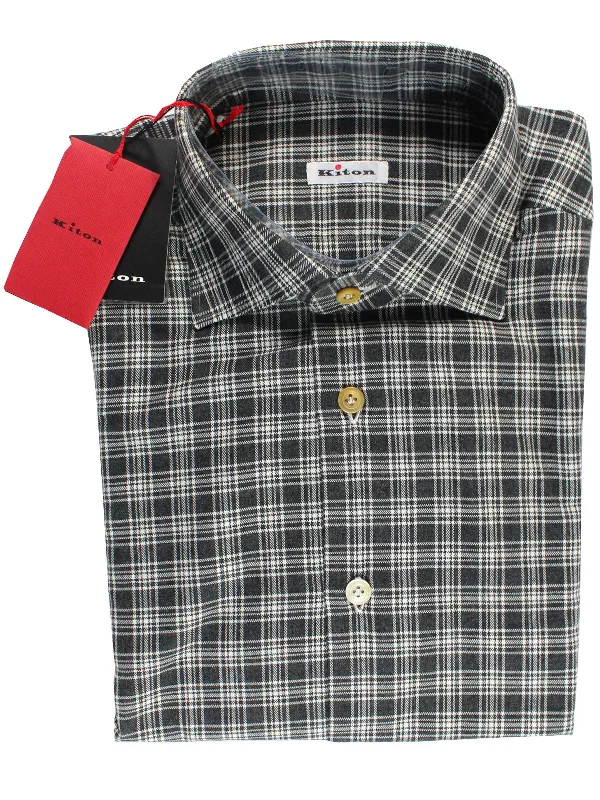 Quick Deals Kiton Sport Shirt Black Glen Check - Flannel Cotton 40 - 15 SALE