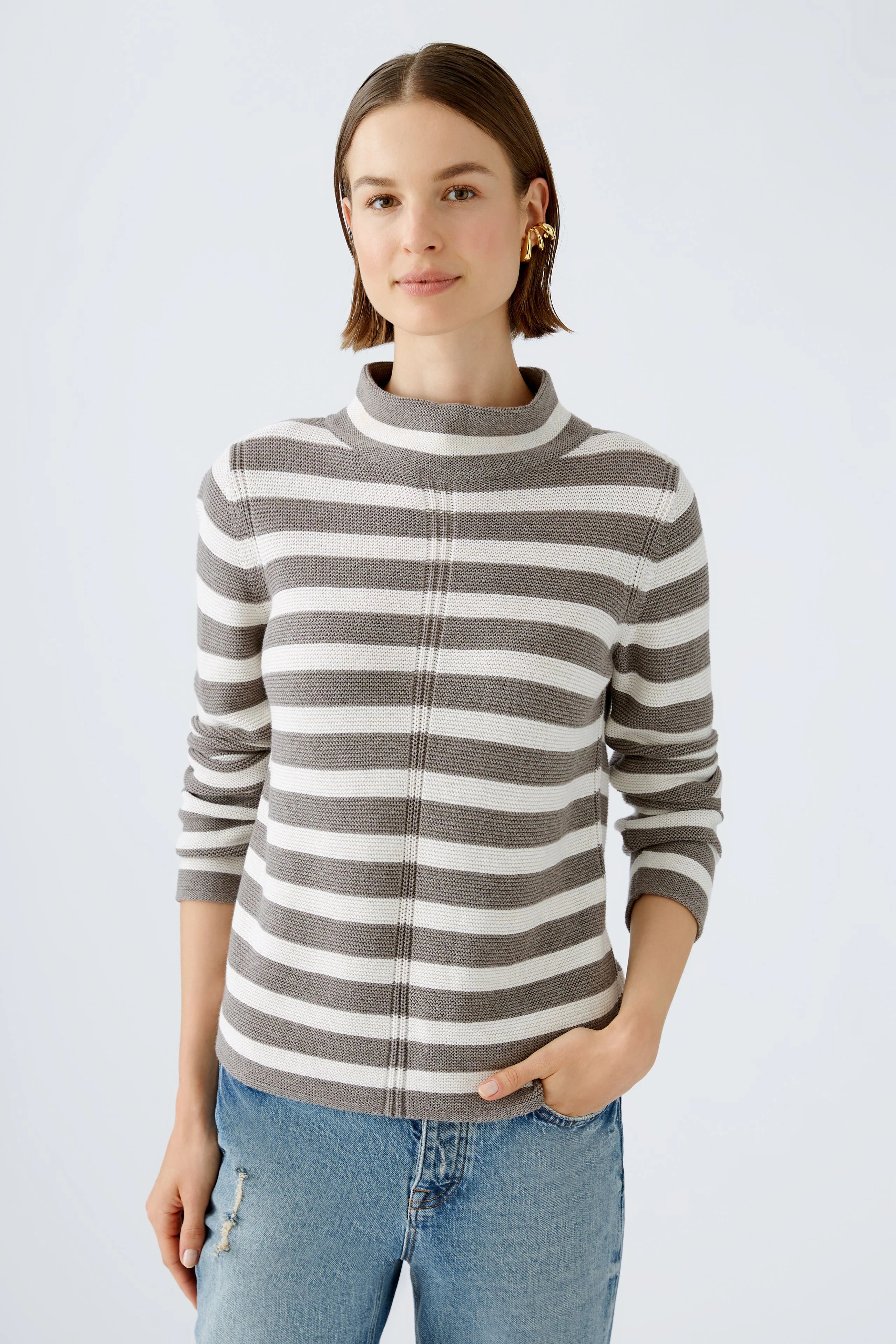 Super Discount Oui Striped Cotton Mock Neck Sweater