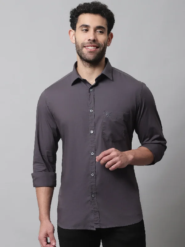 Buy More, Save More Men's Dark Grey Casual Plain Stretch Full Sleeve Shirt