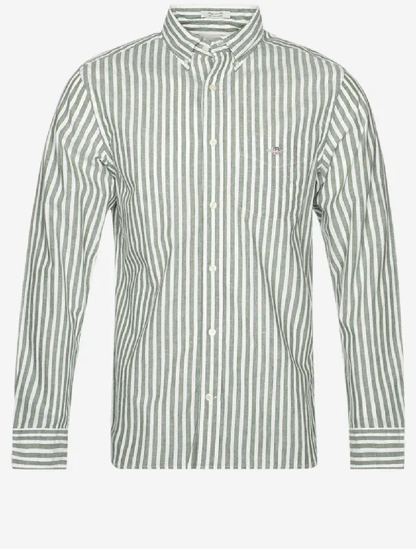 Weekend Bargains Just for You Regular Cotton Linen Stripe Shirt Pine Green