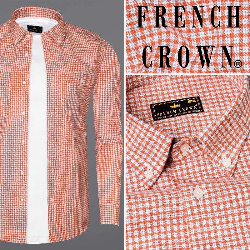 Deal of the Day Terra Cotta Orange and White Gingham Oxford Overshirt/Shacket